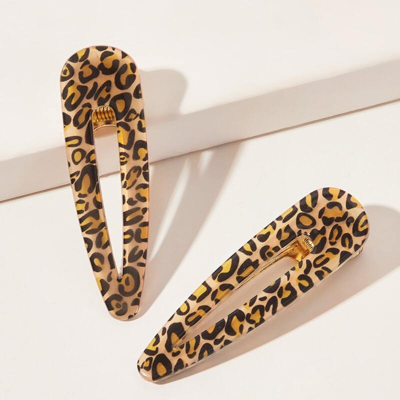 

2pcs Leopard Print Hair Clip, Multicolor