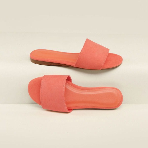 

Wide Open Toe Band Flat Slide Sandals, Orange