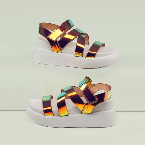 

Metallic Open Toe Velcro Chunky Platform Sandals, Multicolor