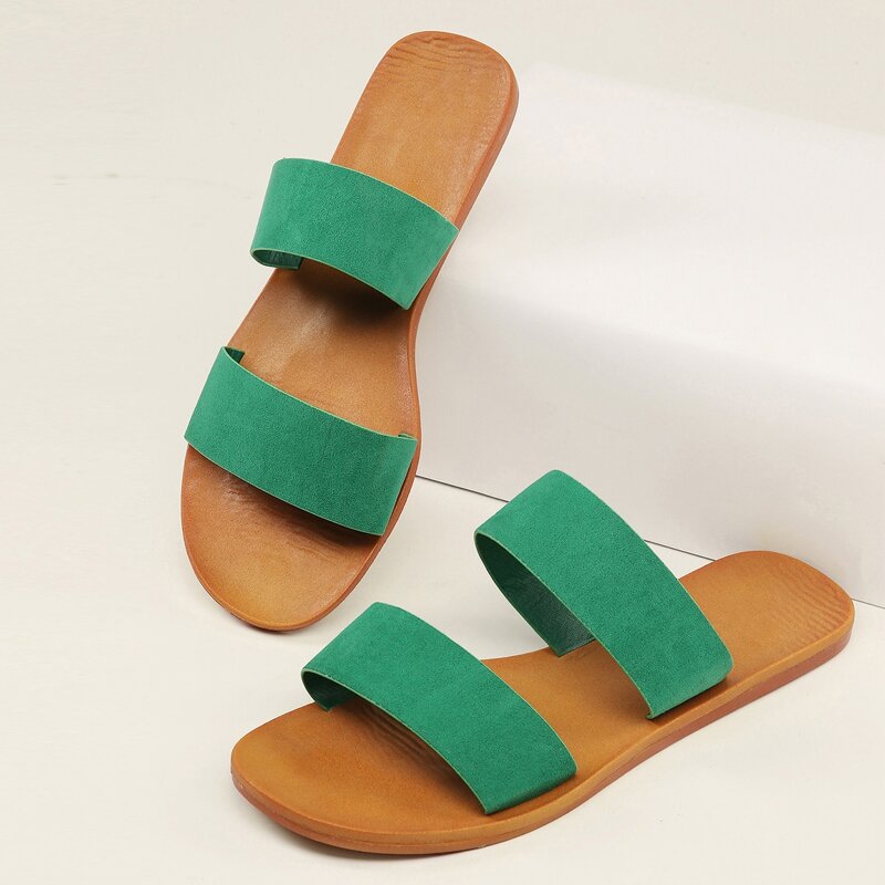 

Open Toe Two Band Flat Slide Sandals, Green