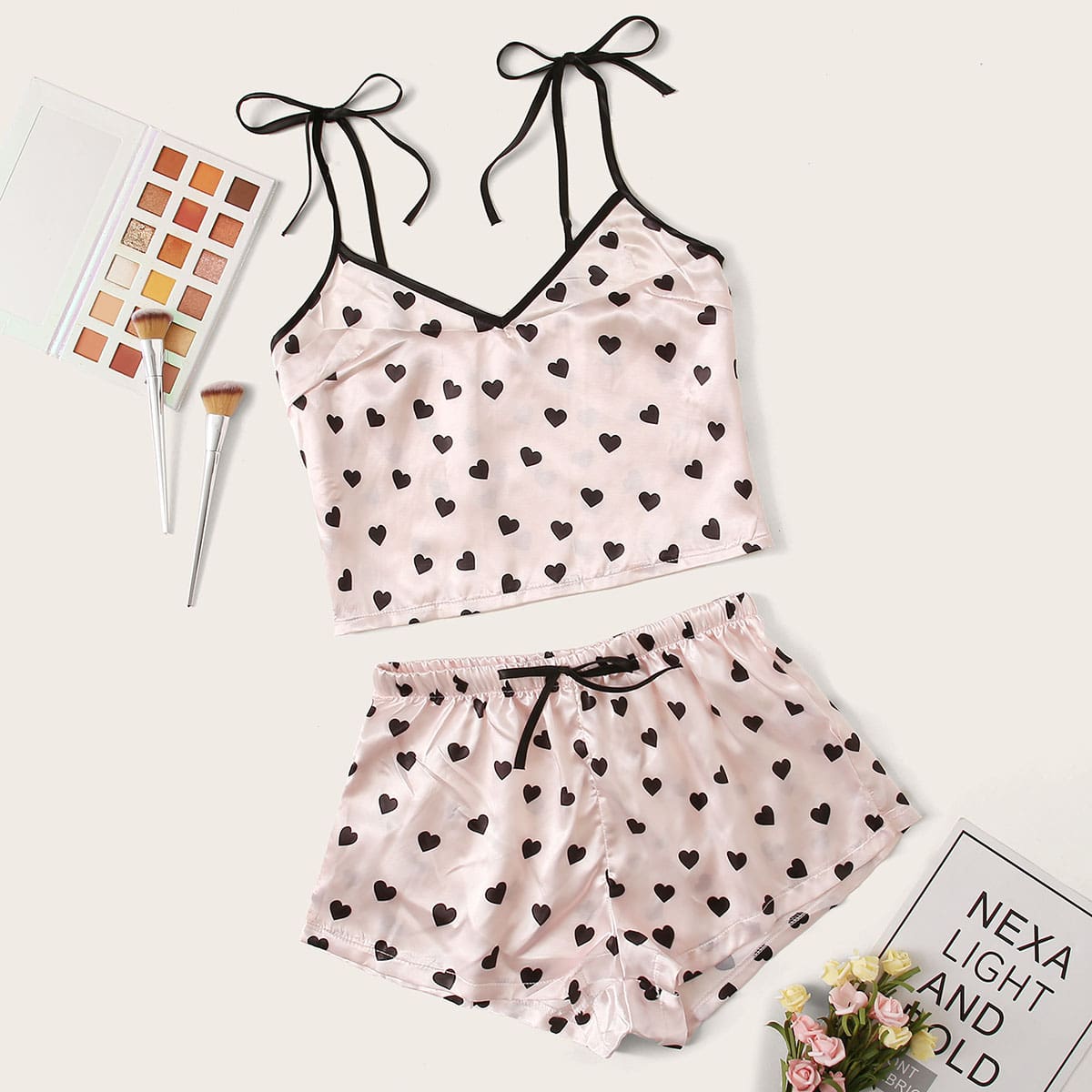 

Heart Satin PJ Set, Pink