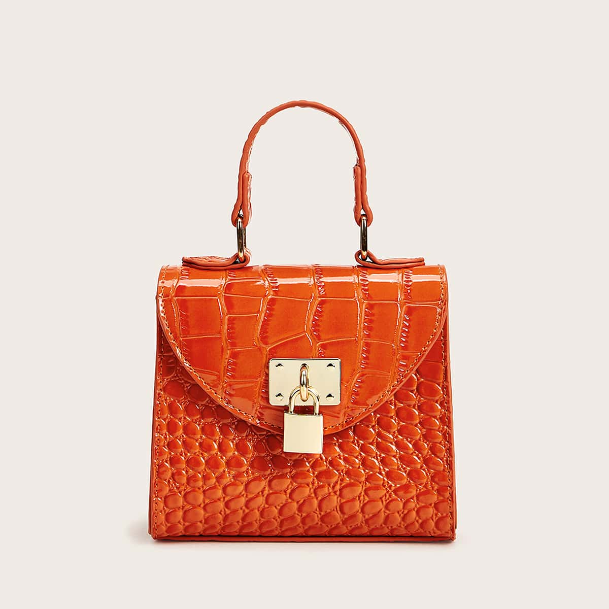 

Mini Croc Embossed Chain Satchel Bag, Orange