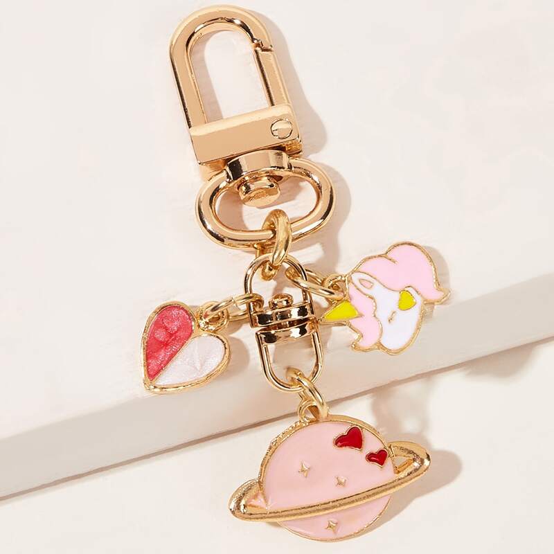 

Heart & Unicorn Charm Keychain, Multicolor