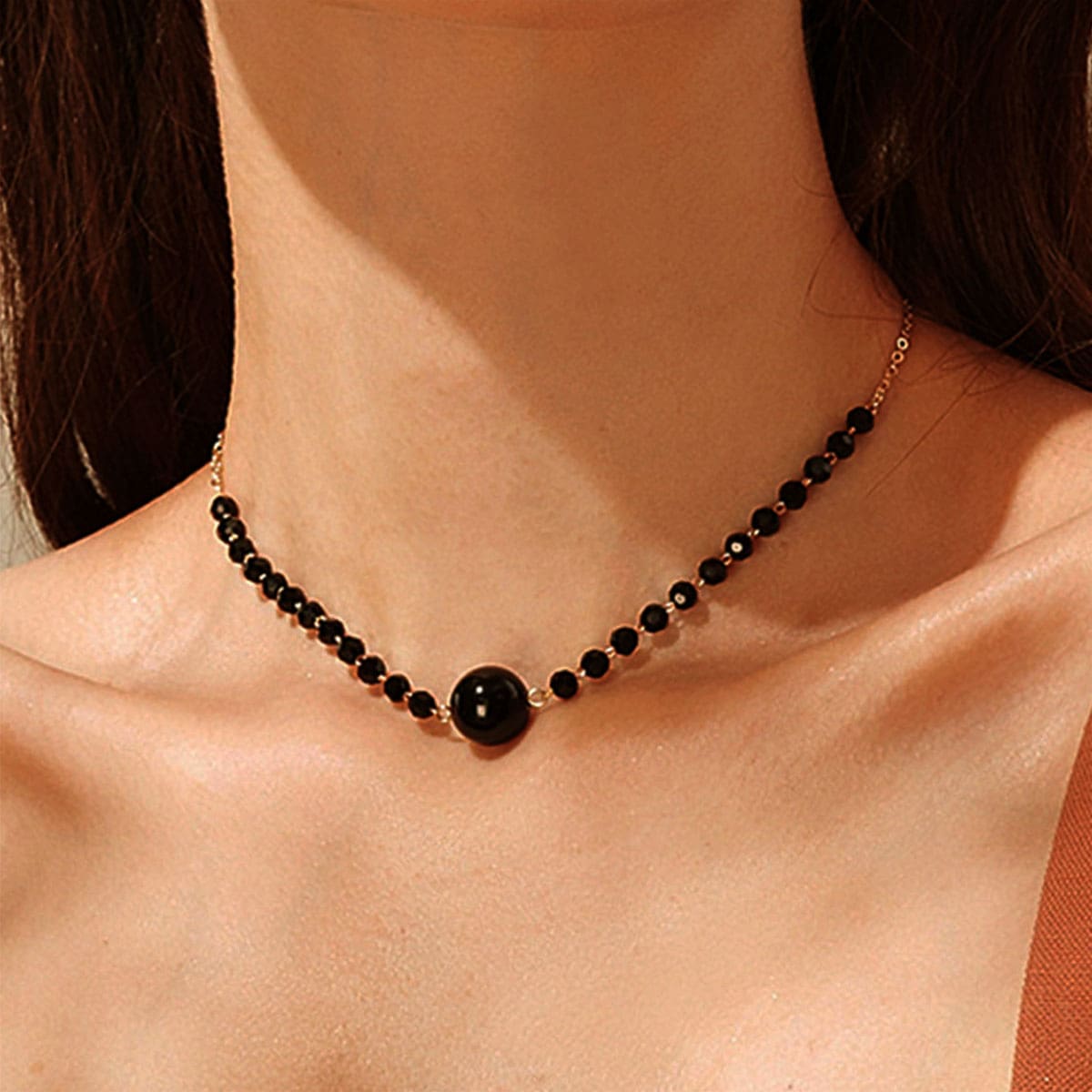 

1pc Beaded Necklace, Black