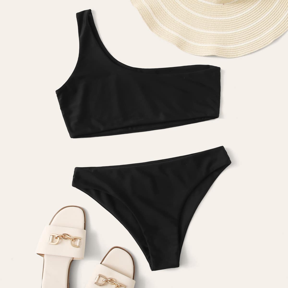 

One Shoulder Bikini Swimsuit, Black