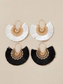 2pairs Hollow Out Flower Pattern Fringe Drop Earrings Valentines,Mom,Mother,Mother's Day,Gift - Multicolor - View 2