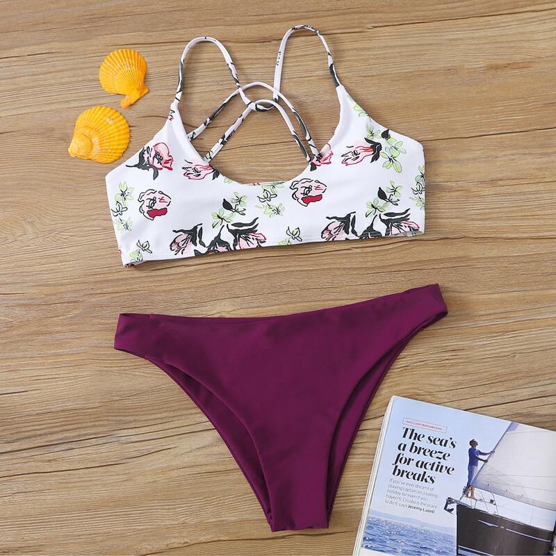 

Floral Tie Back Bikini Swimsuit, Multicolor