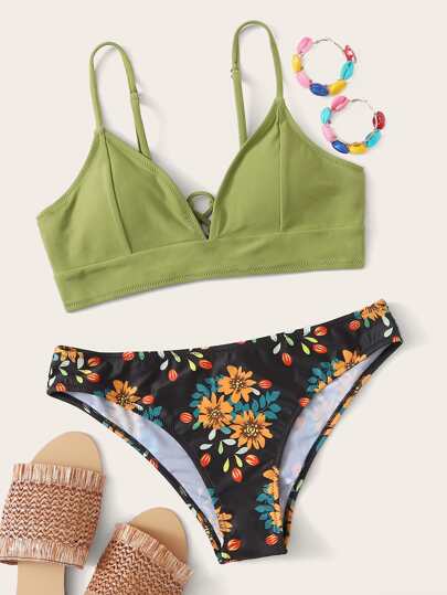 Floral Tie Back Bikini Swimsuit