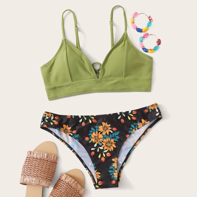 

Floral Tie Back Bikini Swimsuit, Multicolor