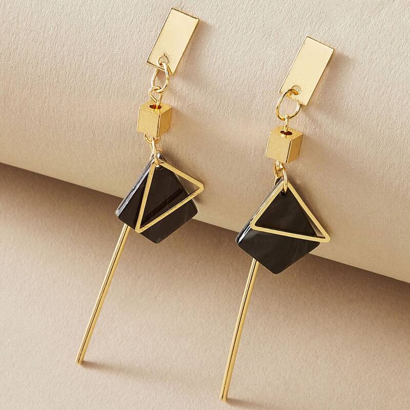 

1pair Triangle Charm Bar Drop Earrings, Multicolor