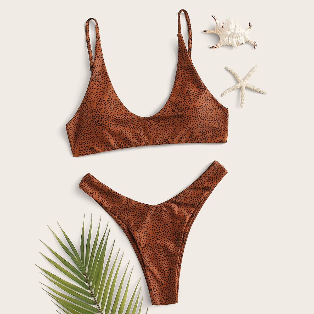 

Dalmatian High Cut Bikini Swimsuit, Brown