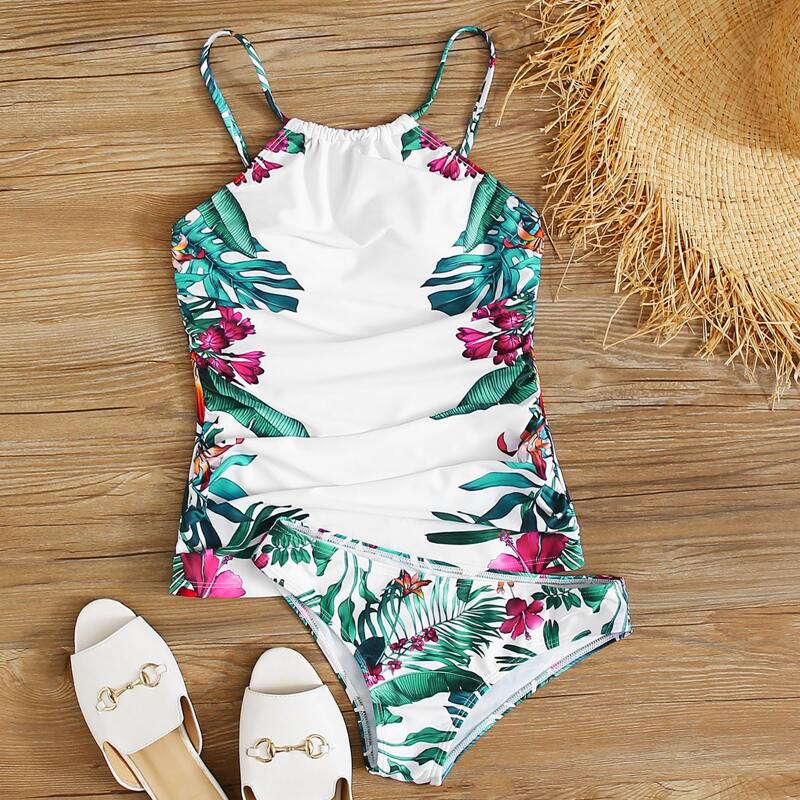 

Tropical Ruched Bikini Swimsuit, Multicolor