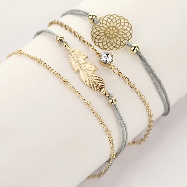 

4pcs Lotus & Leaf Decor Bracelet, Multicolor
