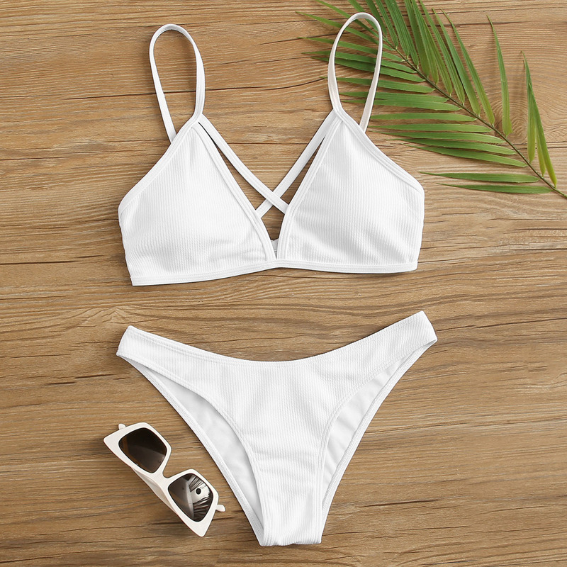 

Ribbed Harness Bikini Swimsuit, White