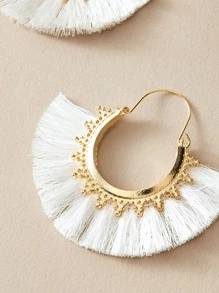 1 cặp quạt hình bông tai Fringe Drop - trắng - Xem 3