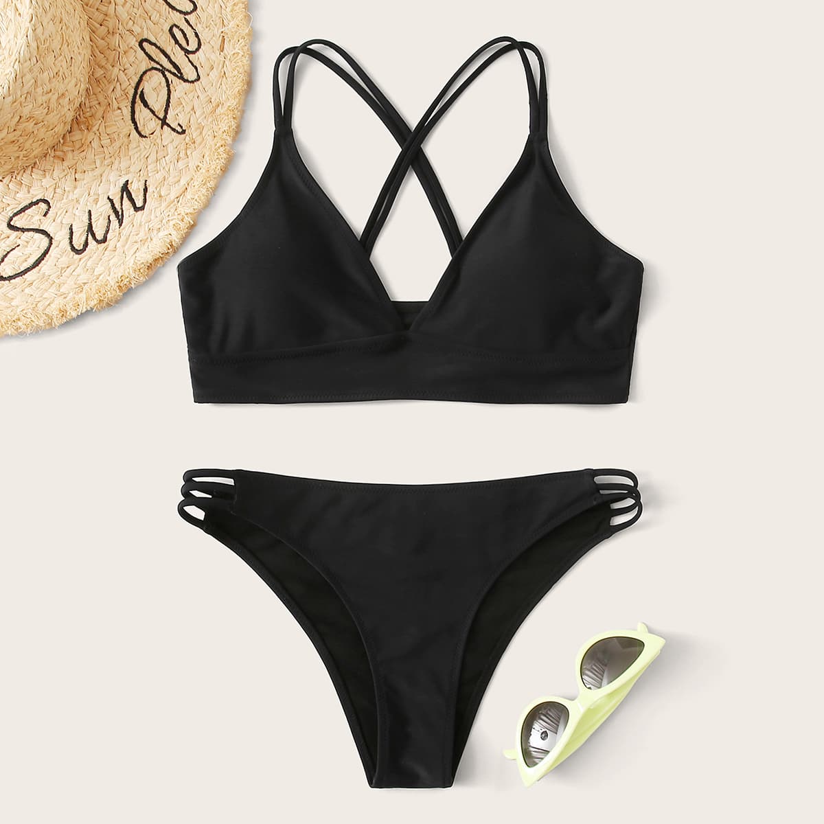 

Crisscross Back Bikini Swimsuit, Black