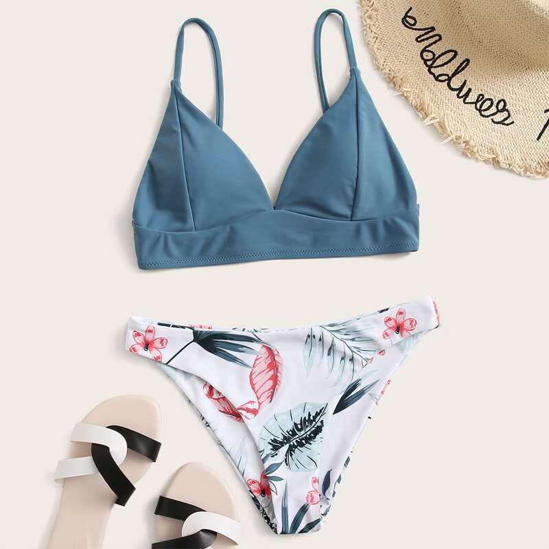 

Triangle Floral Bikini Swimsuit, Multicolor