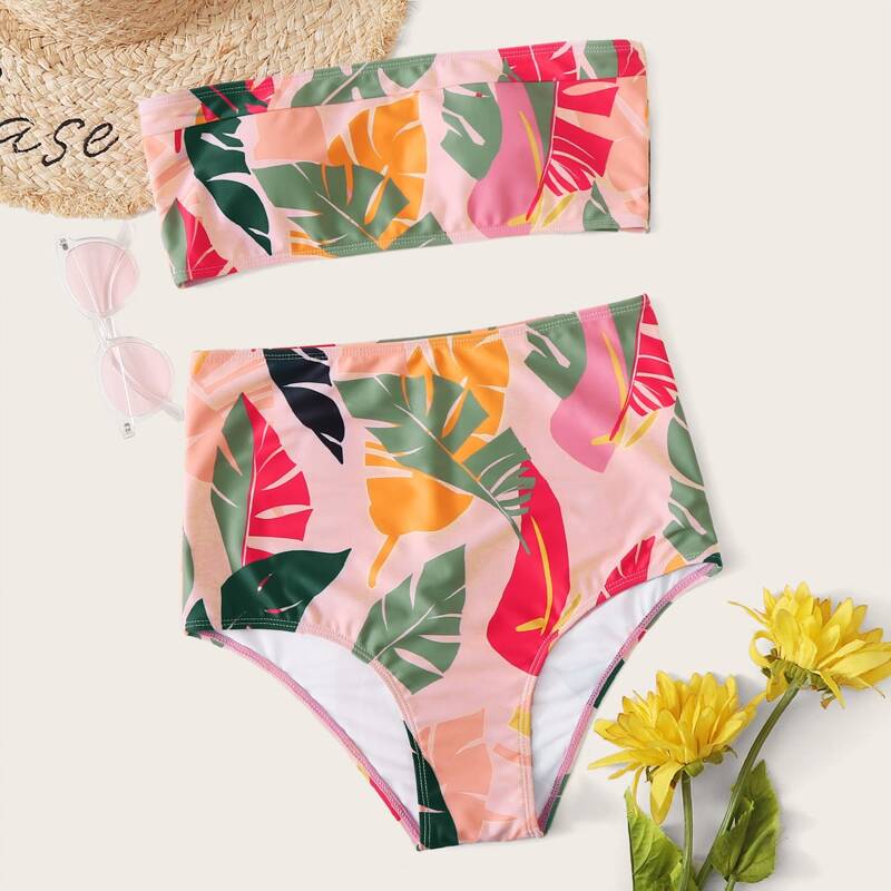 

Leaf High Waist Bikini Swimsuit, Multicolor