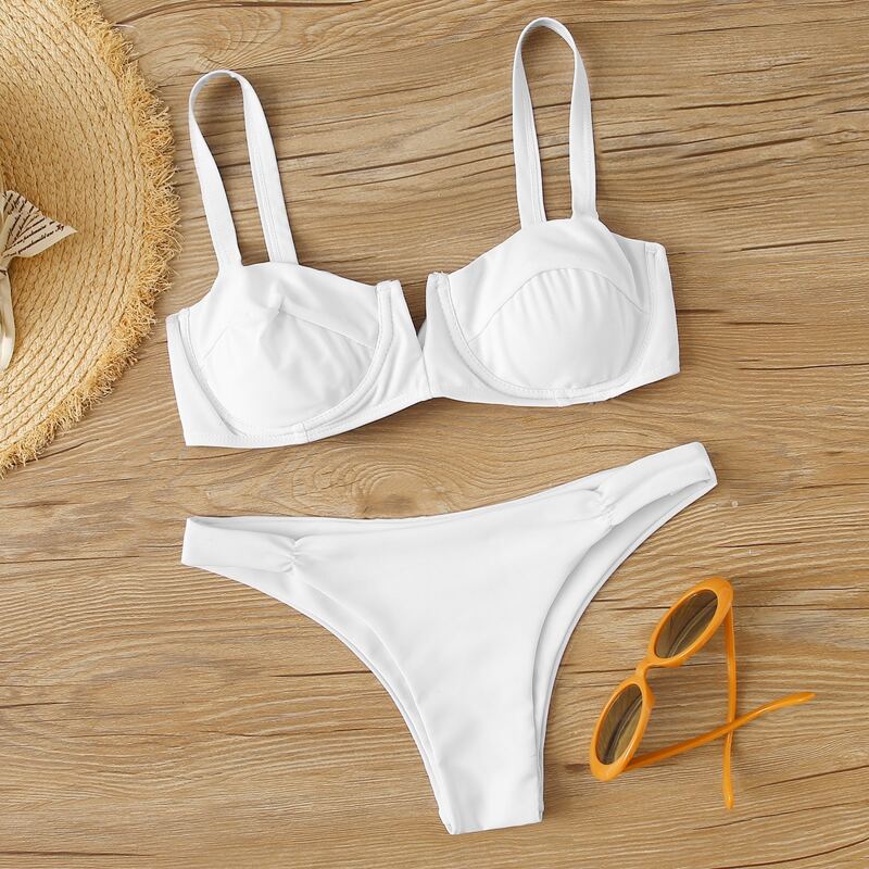 

V Wired Bikini Swimsuit, White