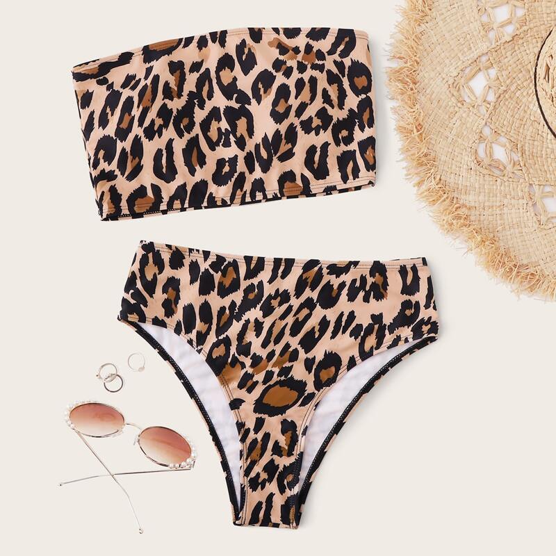 

Leopard High Waist Bikini Swimsuit, Multicolor