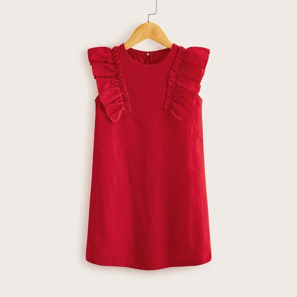 

Toddler Girls Ruffle Trim Sleeveless Dress, Red