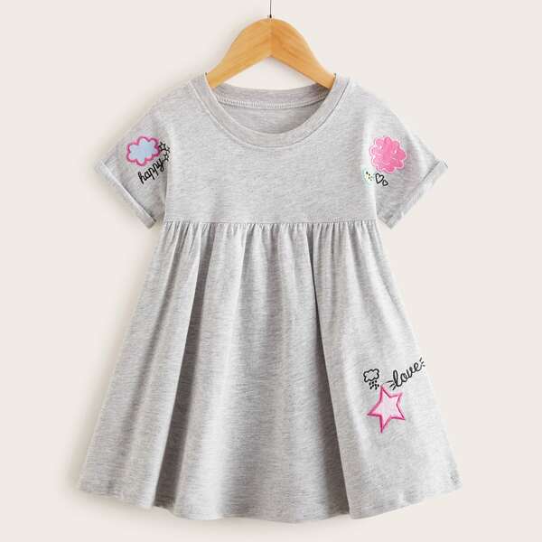

Платье с текстовой вышивкой для девочек, Серые