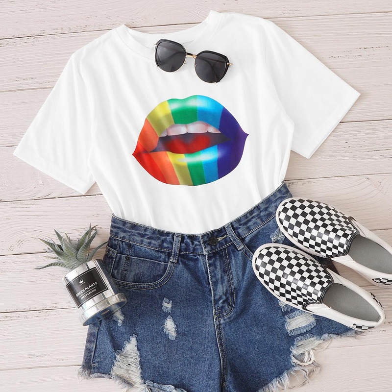 

Lip Print Short Sleeve Tee, White