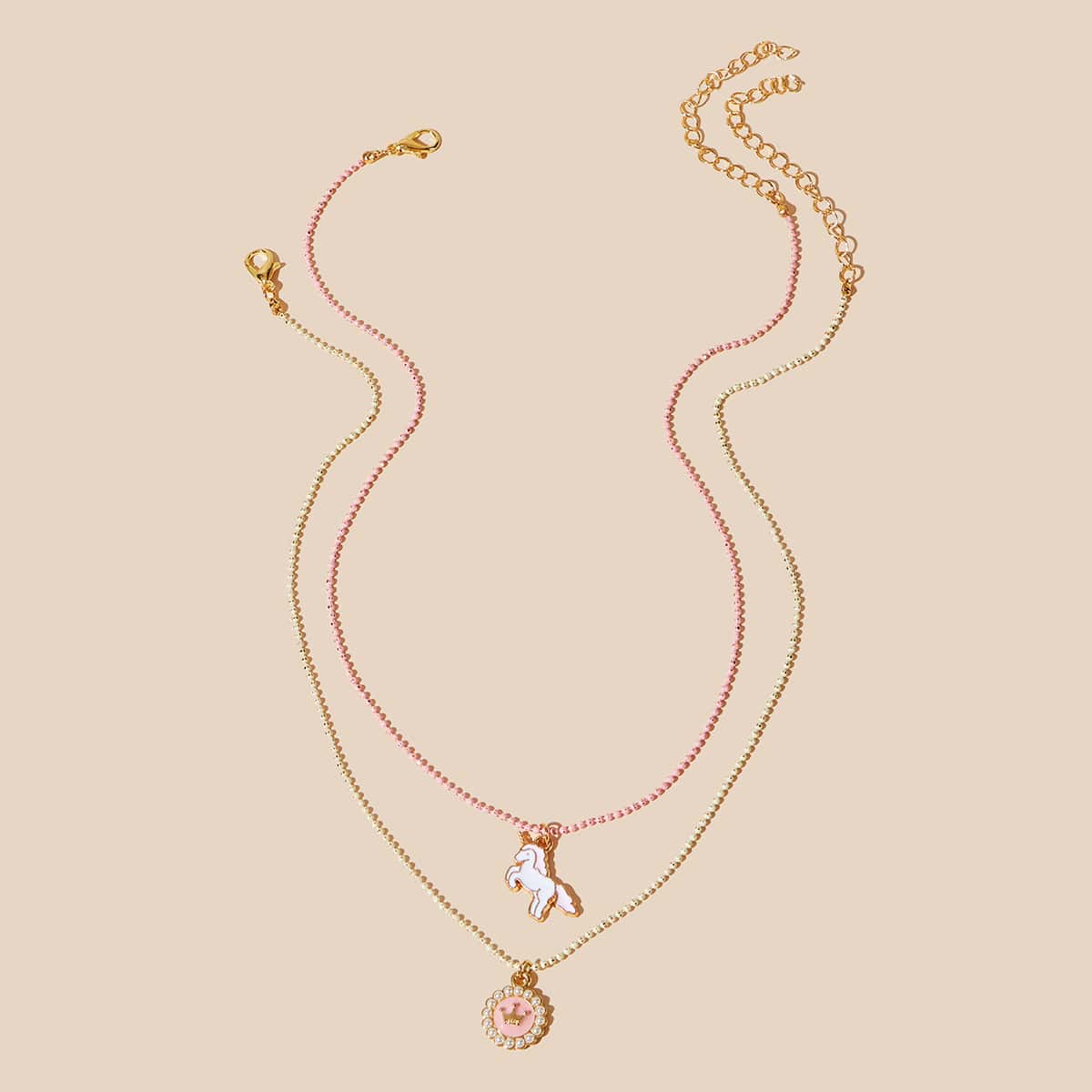

2pcs Unicorn Beaded Necklace, Multicolor