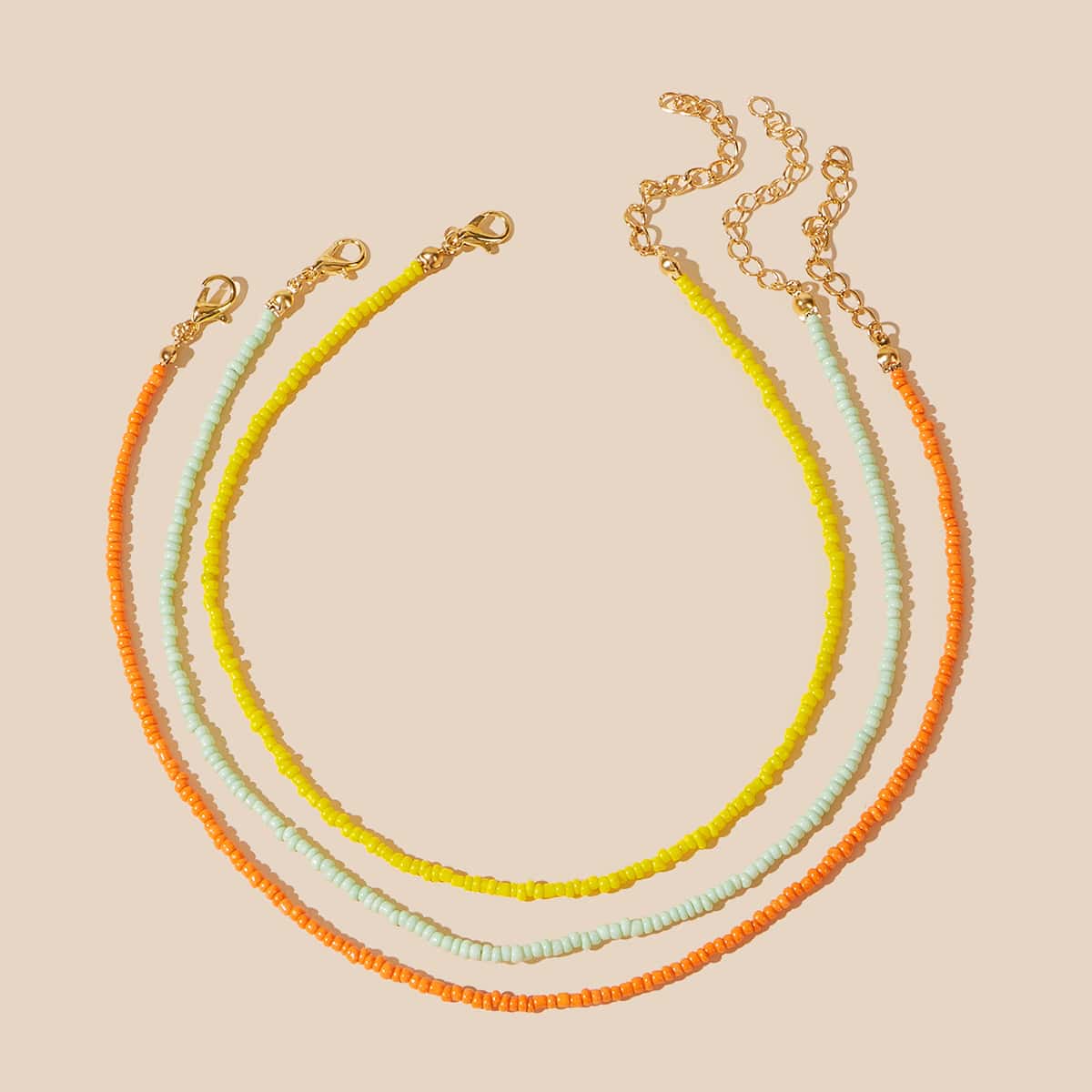 

3pcs Simple Beaded Necklace, Multicolor