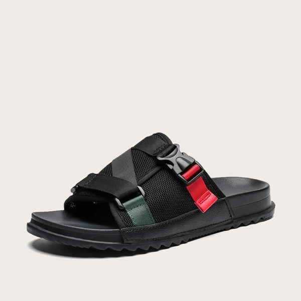 

Men Buckle Decor Mesh Sliders, Black