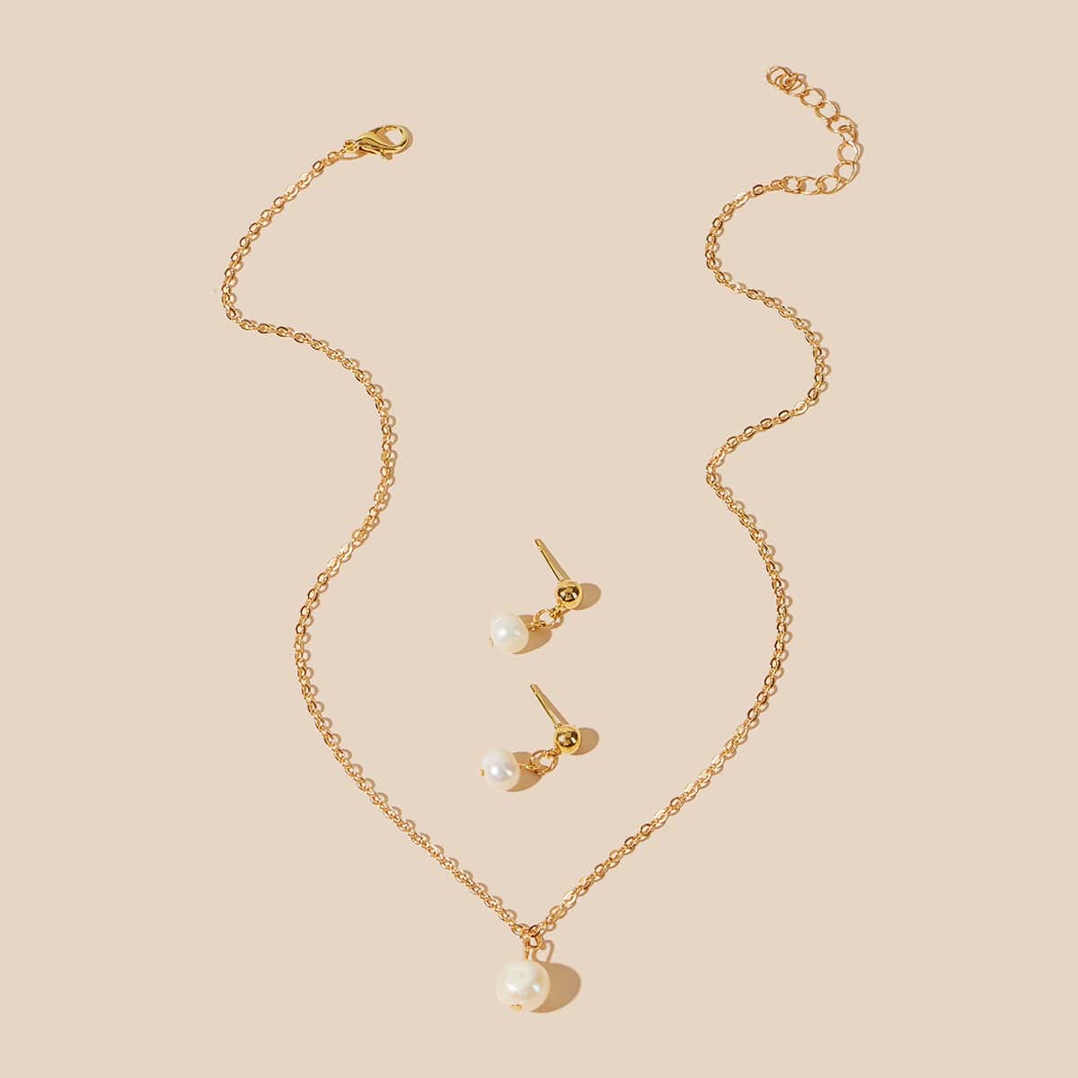 

1pc Faux Pearl Necklace & 1pair Drop Earrings