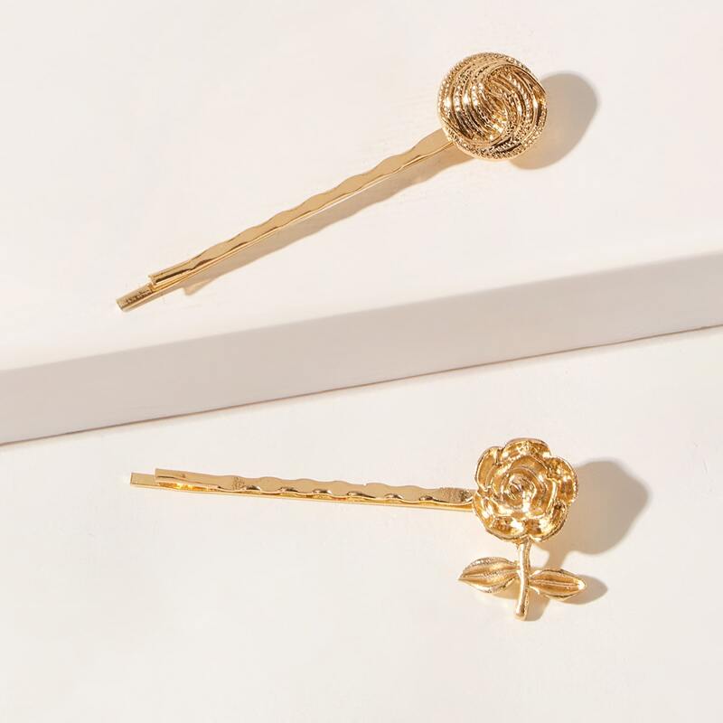 

2pcs Floral Hair Clip, Gold