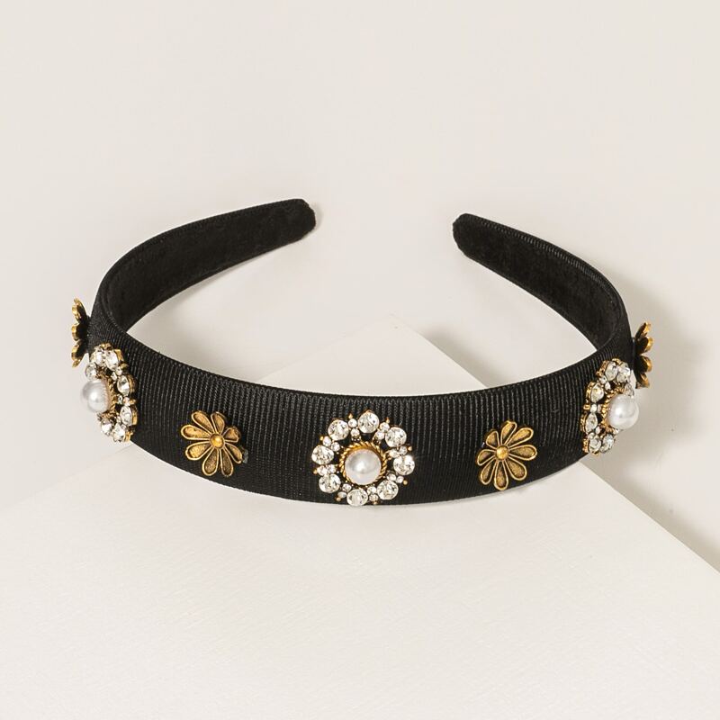 

Rhinestone Flower Decor Hair Hoop, Black