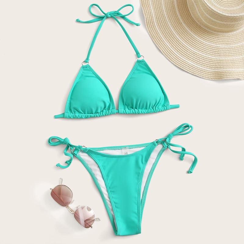 

Halter Triangle Tie Side Bikini Swimsuit, Green