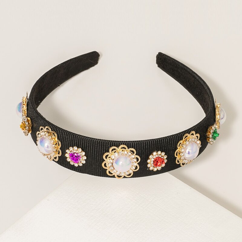 

Colorful Rhinestone Flower Decor Hair Hoop, Black