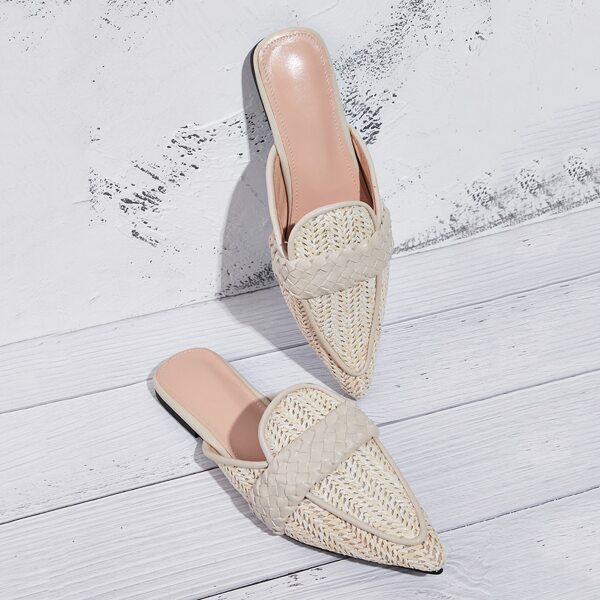 

Braided Point Toe Flat Mule, Beige