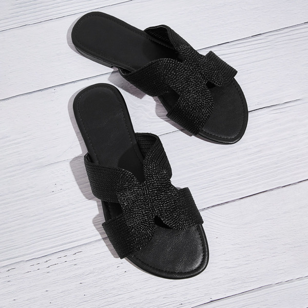 

Braided Detail Cut Out Sliders, Black