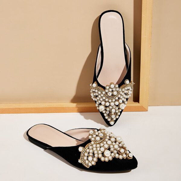 

Faux Pearl Decor Flat Mules, Multicolor