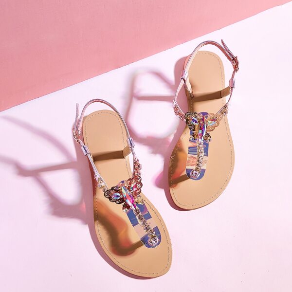 

Rhinestone Decor Butterfly Design Thong Sandals, Multicolor