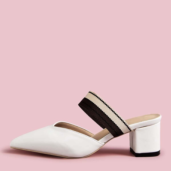 

Point Toe Chunky Heeled Mules, White