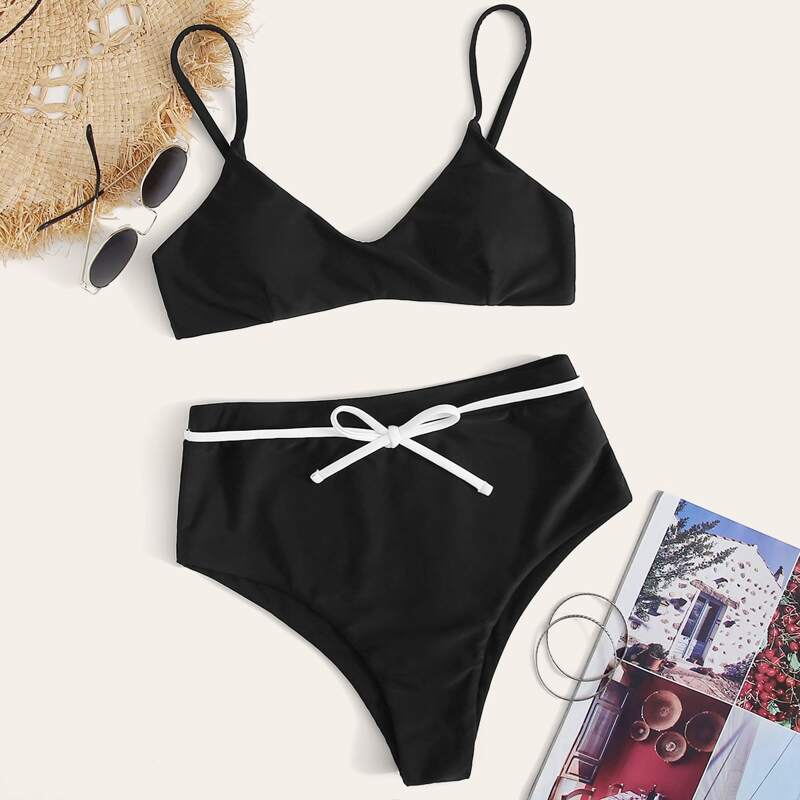 

Belted High Waist Bikini Swimsuit, Black