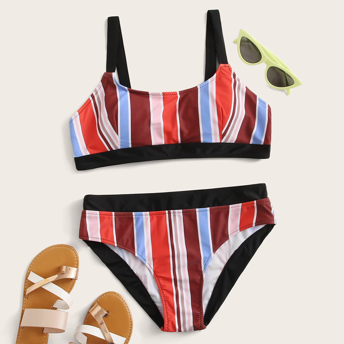 

Colorful Striped Bikini Swimsuit, Multicolor