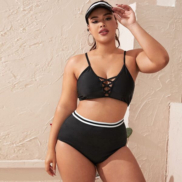 

Бикини в полоску размера плюс, Чёрный