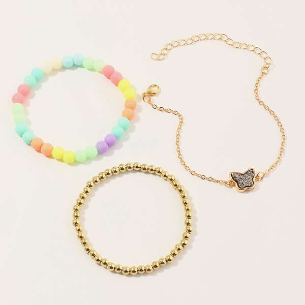 

3pcs Toddler Girls Rhinestone Decor Butterfly Decor Bracelet, Multicolor