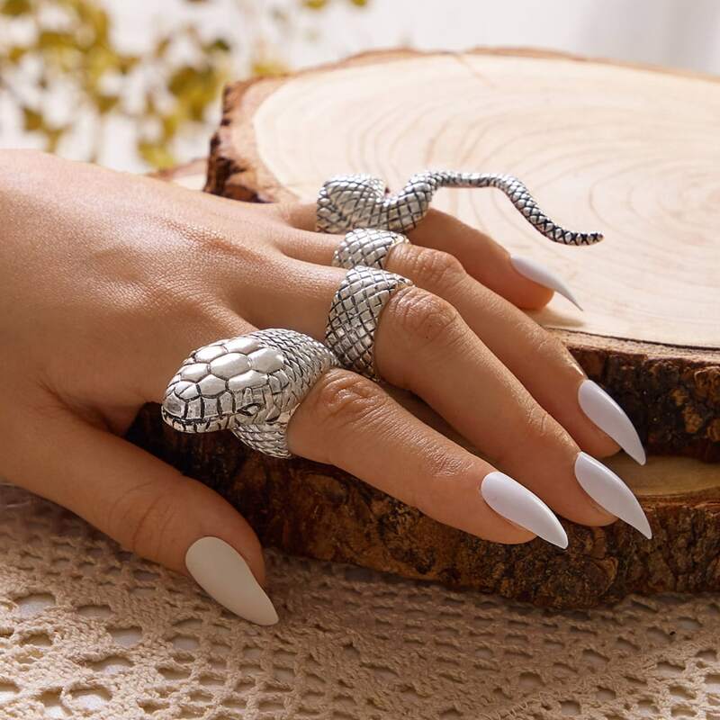 

4pcs Serpentine Design Ring, Silver