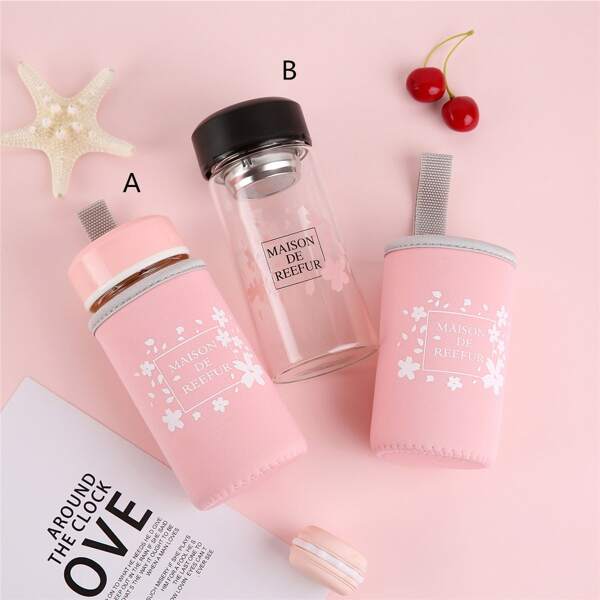 

Стеклянная бутылка с принтом цветка и текстового 1шт, Многоцветный