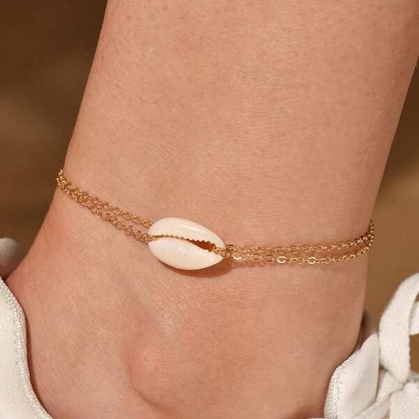 

1pc Shell Decor Layered Anklet, Gold