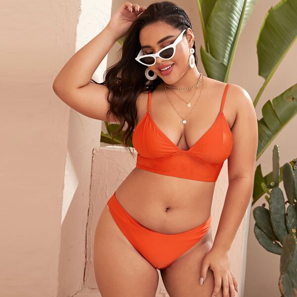 

Plus Adjustable Strap Bikini Swimsuit, Orange