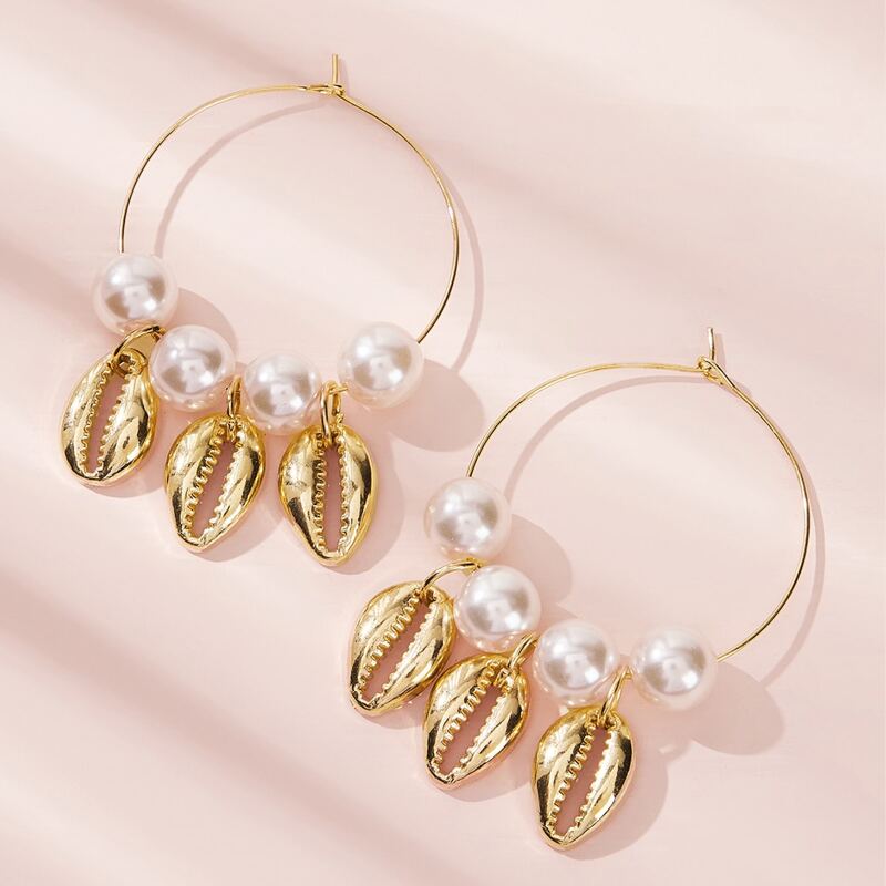 

1pair Shell Charm Pearl Decor Drop Earrings, Gold
