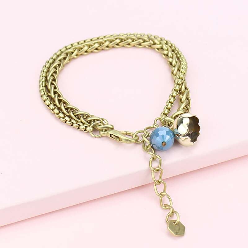 

1pc Floral Charm Chain Layered Bracelet, Gold